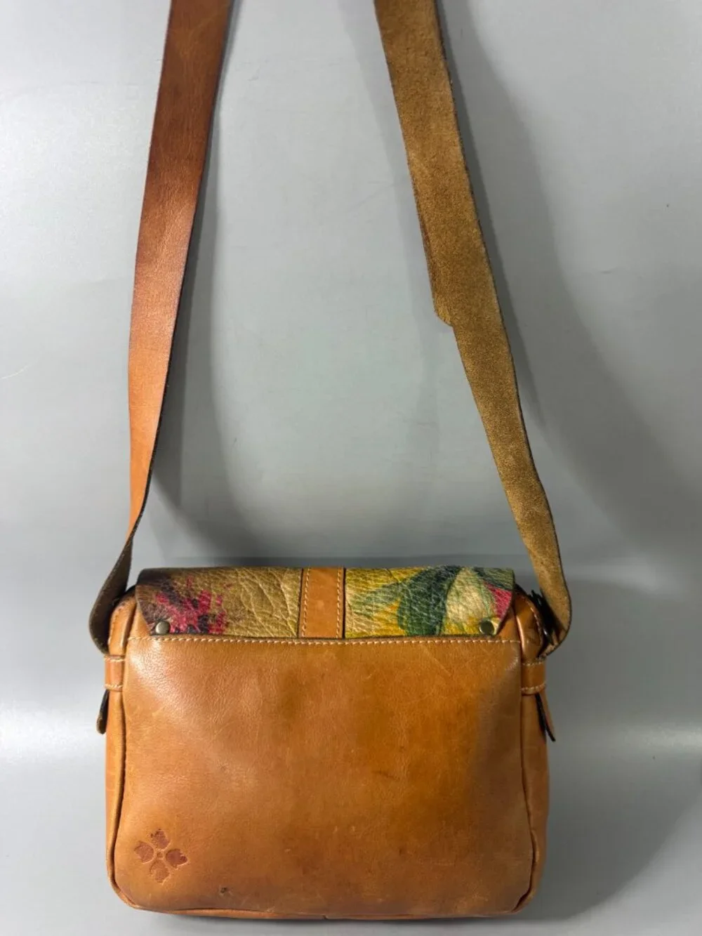 Patricia Nash Brown Leather Purse Crossbody Floral Flap Handbag bag